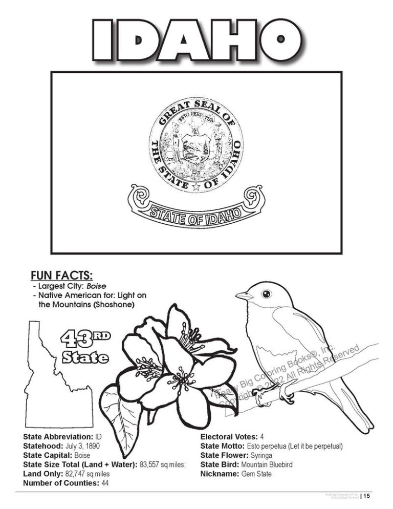 Idaho state coloring book 8 5 x 11
