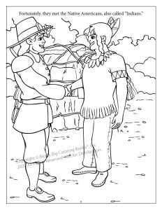 Natives and Pilgrims Thanksgiving Coloring Page