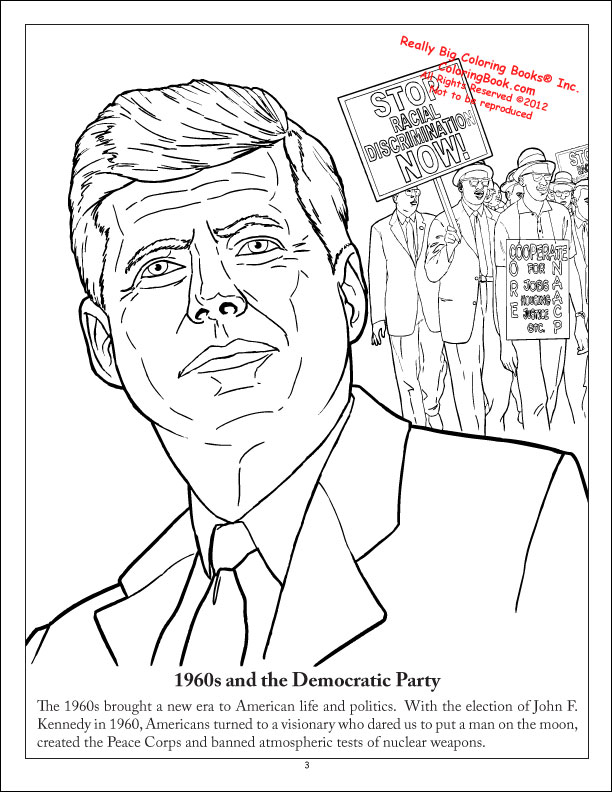 President Kennedy Coloring Page Democrat Imprint