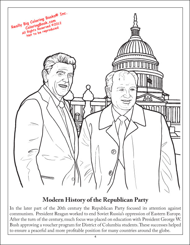 Modern History of the Republican Party President Reagan Coloring Page Republican Imprint Coloring Book