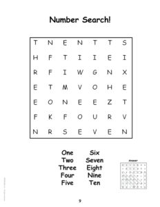 Numbers Word Search Activity Page