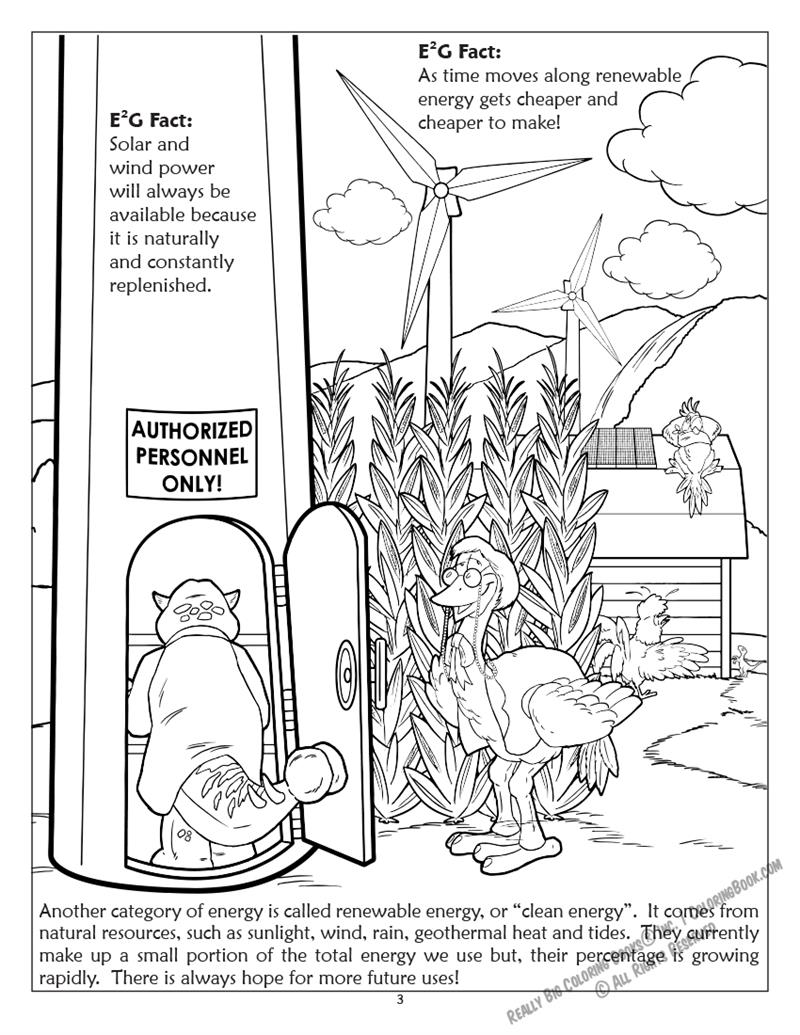 The Everything Energy Gang Coloring Page: E2G Facts Renewable Energy