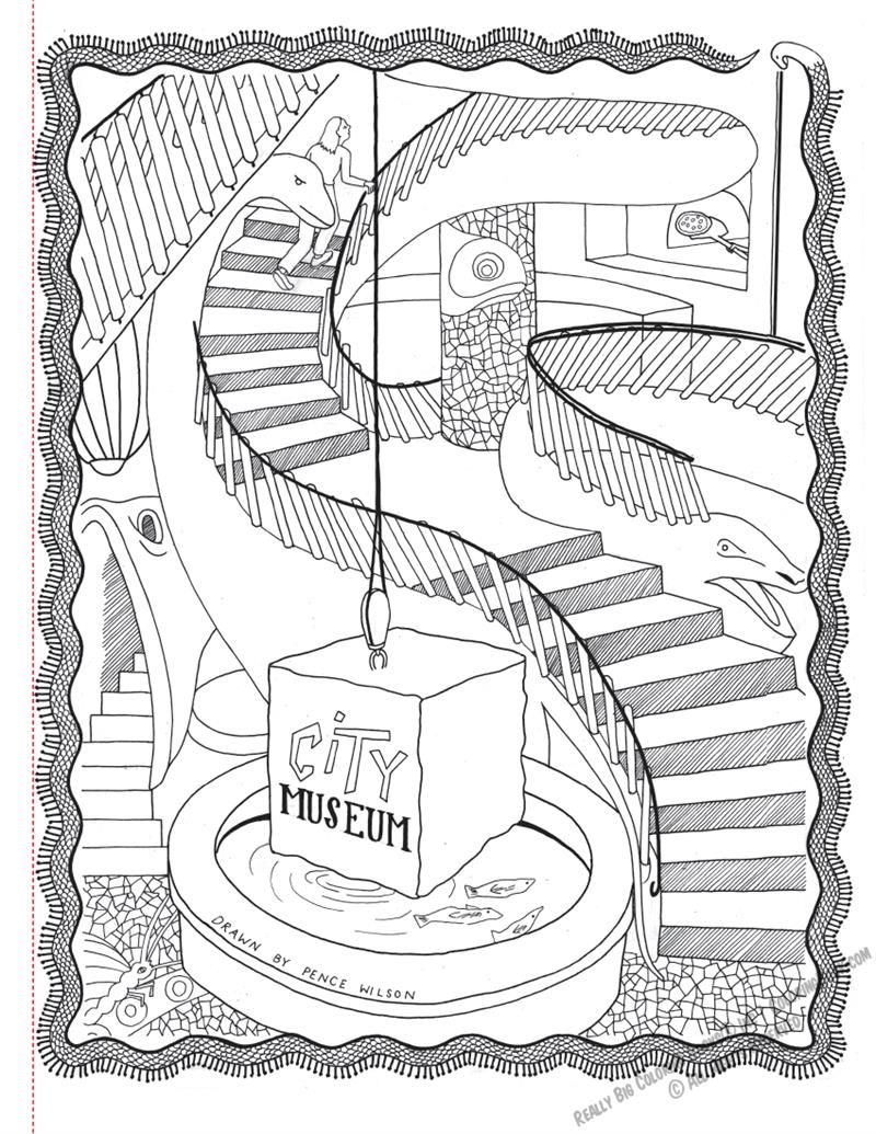 City Museum Coloring Page: Entrance Stairs