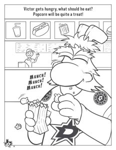 It's Game Day with Victor E. Green Dallas Stars Coloring Page: Victor gets hungry, what should he eat?