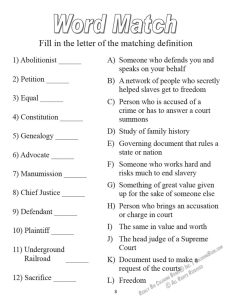 The Dred Scott Heritage Foundation Activity Page: Word Matching