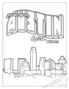 The Driskill Hotel Coloring Page: Greetings from Austin Capitol of Texas