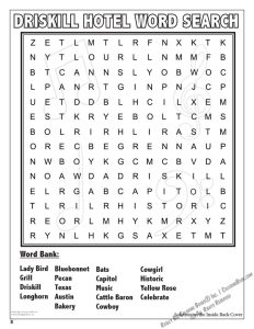 The Driskill Hotel Coloring Page: Word Search