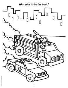 Fire Safety First Response Vehicles Coloring Page