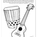 Hawaii State Coloring Book. Hawaii State Instrument: Traditional Pahu and Ukulele