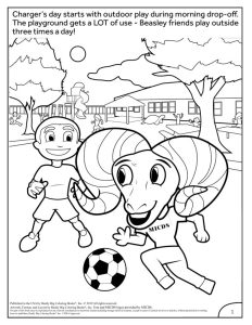 MICDS Coloring Book. Charger's day starts with outdoor play during morning drop-off.