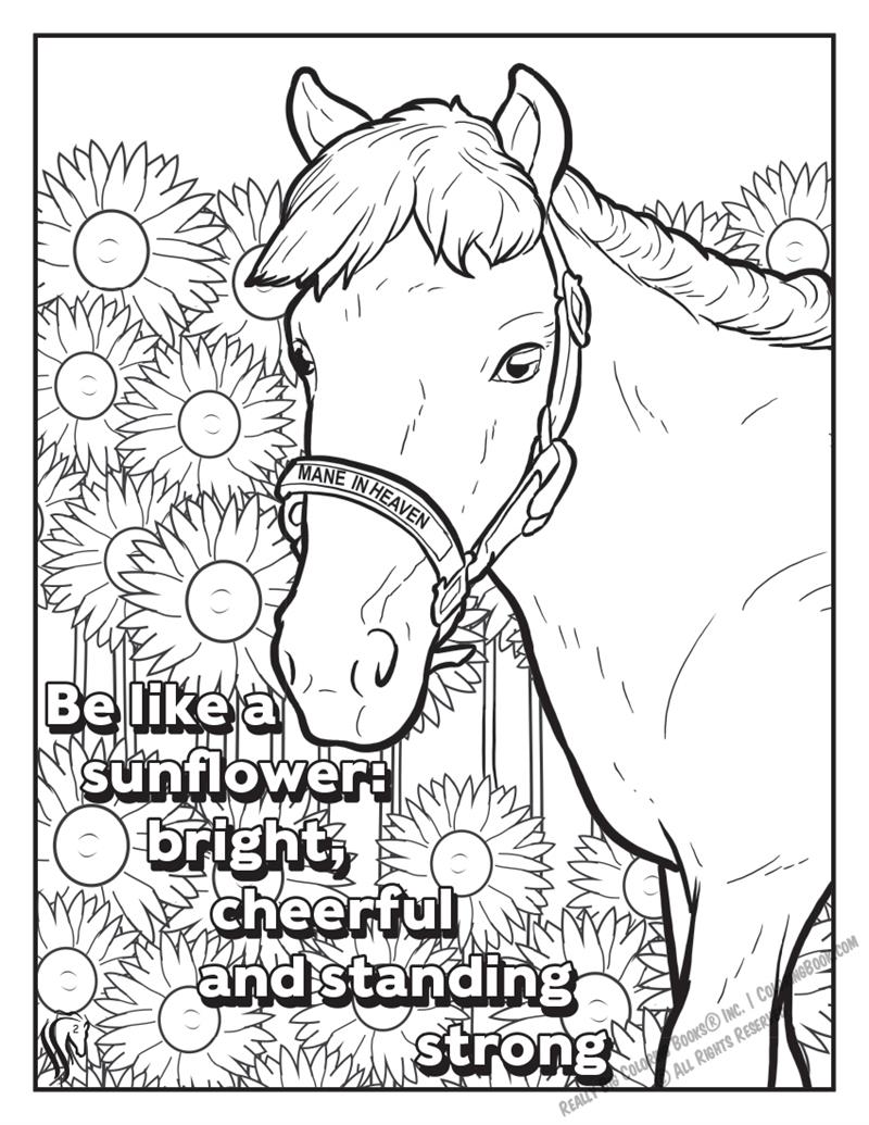 Mane in Heaven Miniature Therapy Horses Coloring Page: Be Like a Sunflower