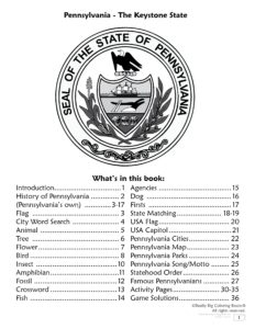 Pennsylvania State Coloring Book Index Page