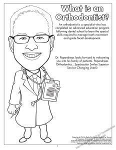 Papandreas Orthodontics - Spectacular Smiles Coloring Page: What is an Orthodontist?