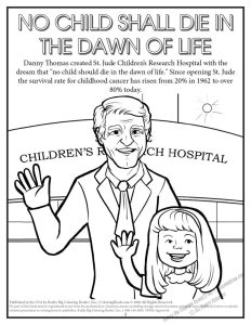 St. Jude Children's Research Hospital Ride for a Reason Coloring Page: No Child Shall Die In The Dawn Of Life - Danny Thomas
