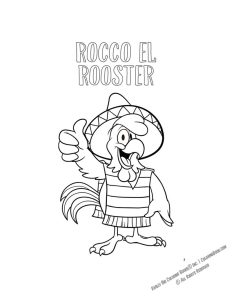 Rocco's Tacos and Tequila Bar Kids Menu Coloring Page: Rocco El Rooster
