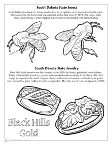 State of South Dakota Coloring Page: South Dakota State Insect Honey Bee and State Jewelry Black Hills Gold