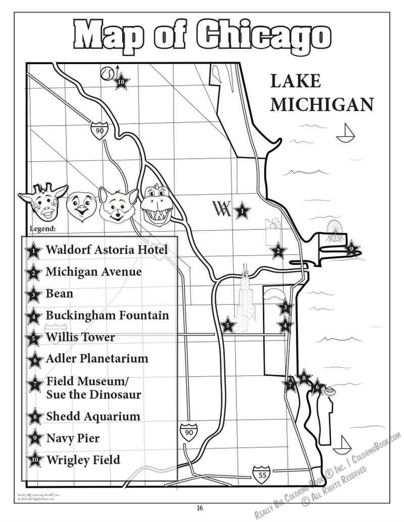 Waldorf Astoria Chicago Coloring Page: Map of Chicago