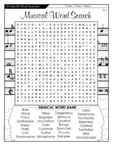 Musical Word Search Activity Page