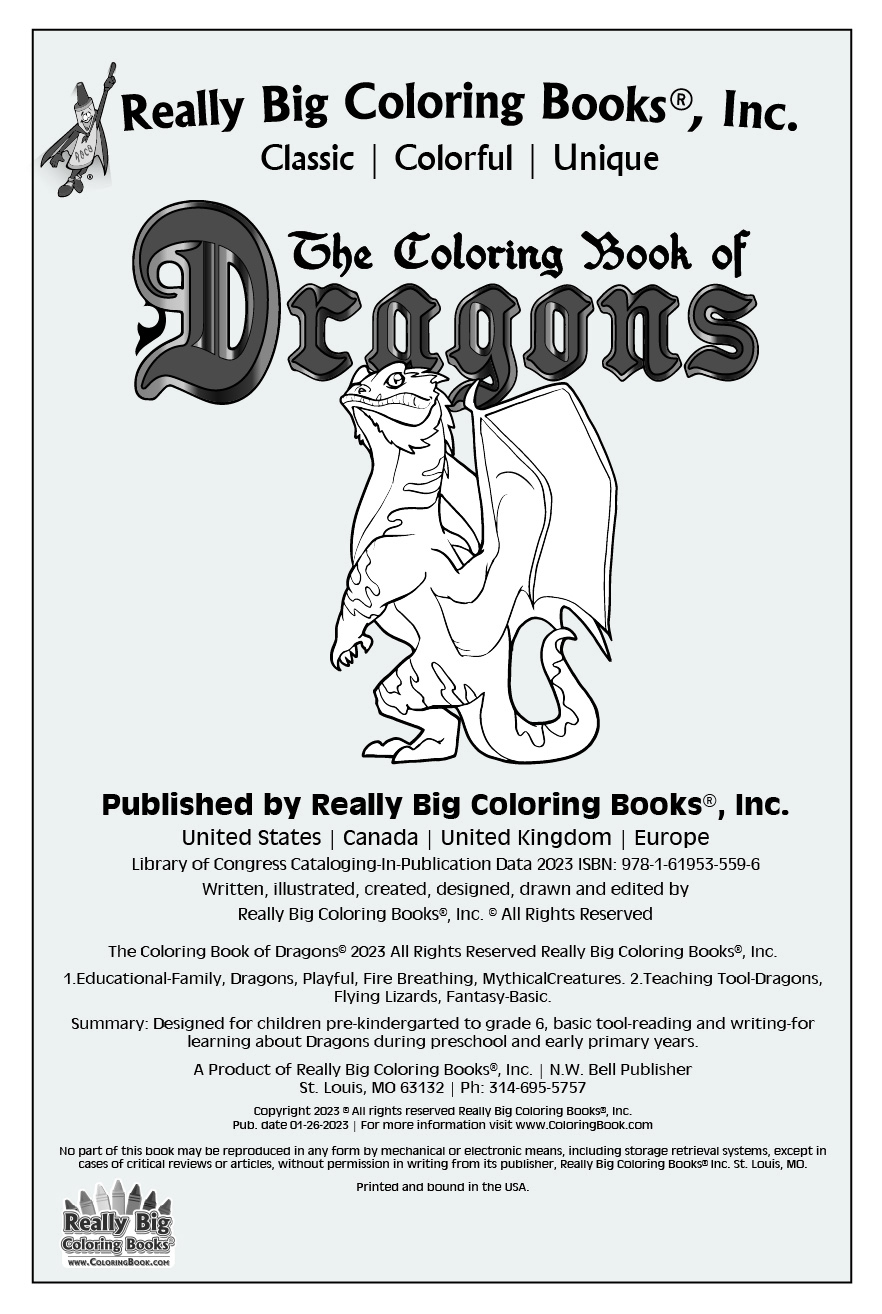 Dragons coloring book inside front cover