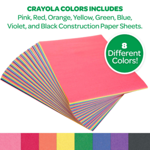 Crayola 96 Sheet Construction Paper Colors: Pink, Red, Orange, Yellow, Green, Blue, Purple, Black