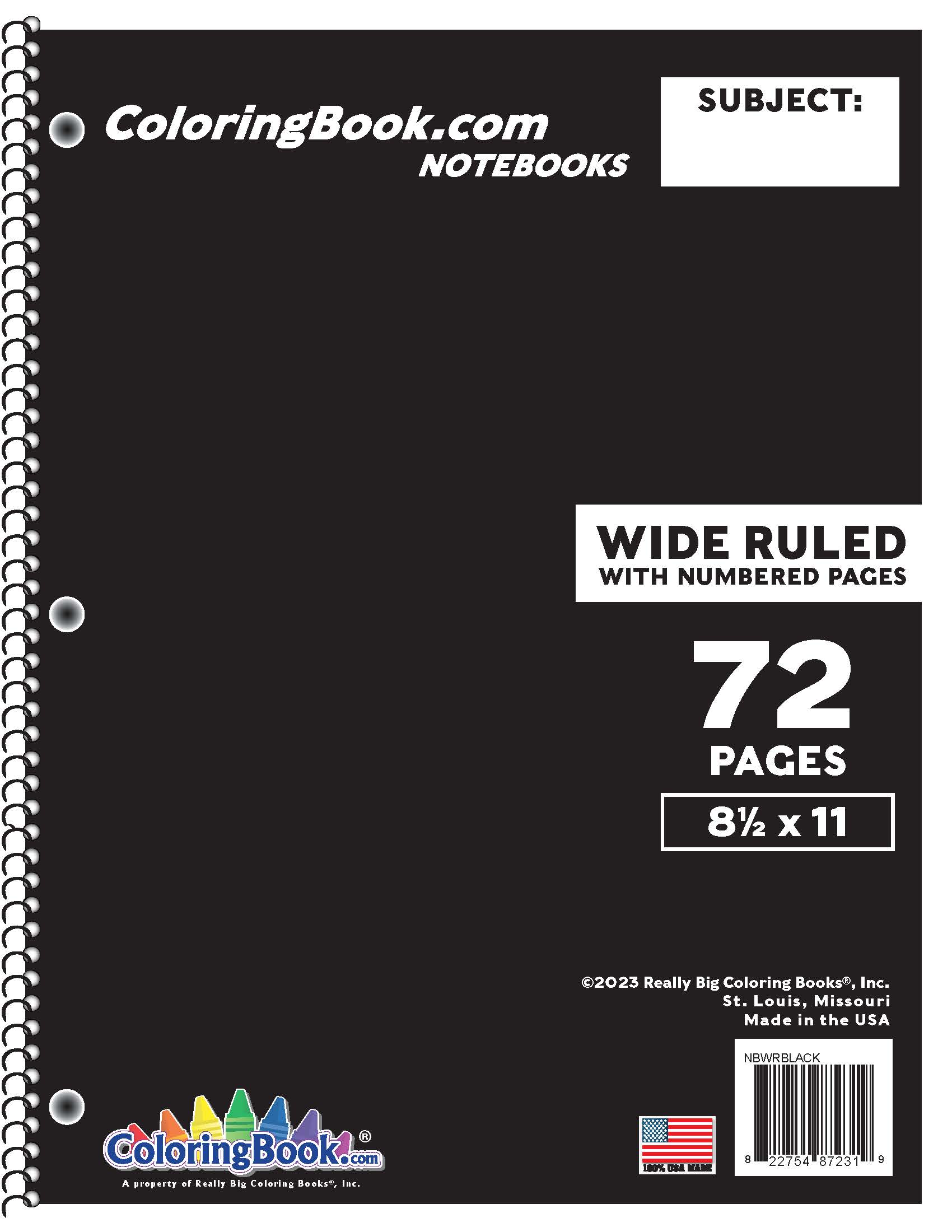 Wide Ruled Black Notebooks with 72 Numbered Pages
