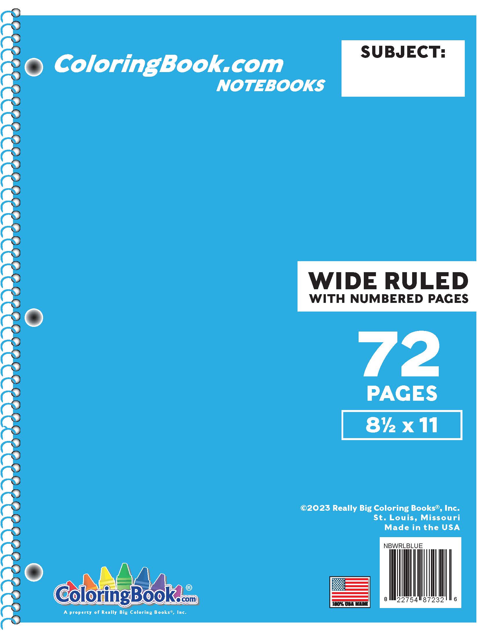 Wide Ruled Blue Notebook with 72 Pages