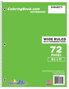 Wide Ruled Green Notebook with 72 Pages