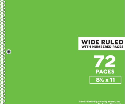Wide Ruled Green Notebook with 72 Pages