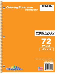Wide Ruled Orange Notebooks with 72 Pages