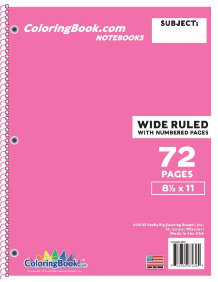 Wide Ruled Pink Notebooks with 72 Pages