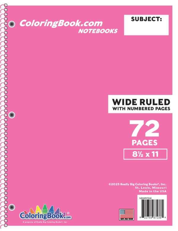 Wide Ruled Pink Notebooks with 72 Pages