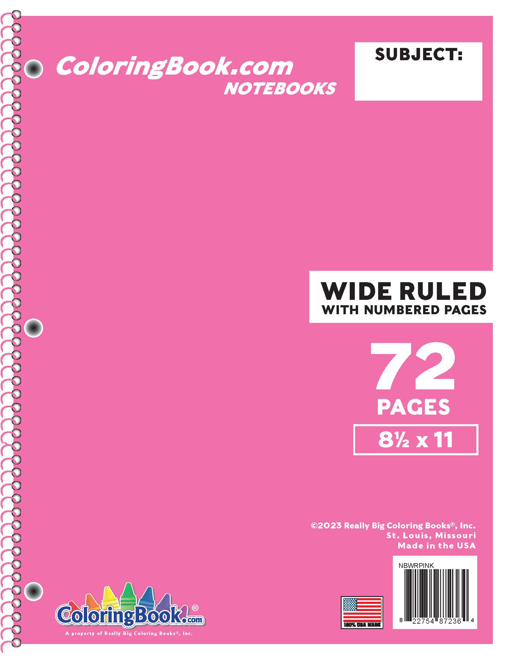 Wide Ruled Pink Notebooks with 72 Pages
