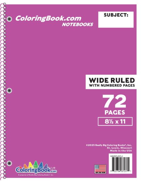 Wide Ruled Purple Notebooks with 72 Pages