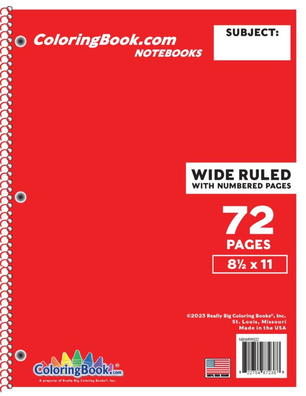 Wide Ruled Red Notebooks with 72 Pages