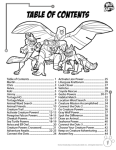 Wild Kratts Coloring Book Table of Contents