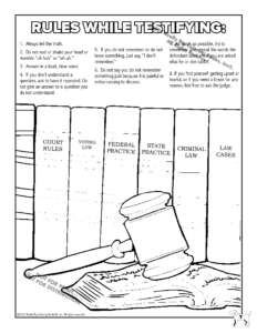 What Happens in Court Imprint Coloring and Activity Book: Rules While Testifying Coloring Page