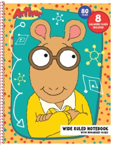 Official PBS KIDS® Characters, Arthur® Colorable Notebooks include 80 numbered pages featuring 8 coloring pages of Arthur and Friends.