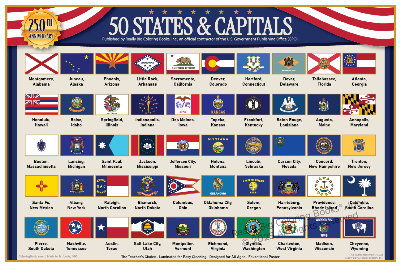 50 State and Capitals Poster