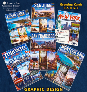 Use a bright, professional image showing colorful coloring books, posters, postcards, notebooks, greeting cards, and custom printed paper products displayed together.