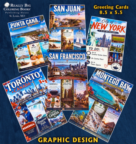 Use a bright, professional image showing colorful coloring books, posters, postcards, notebooks, greeting cards, and custom printed paper products displayed together.