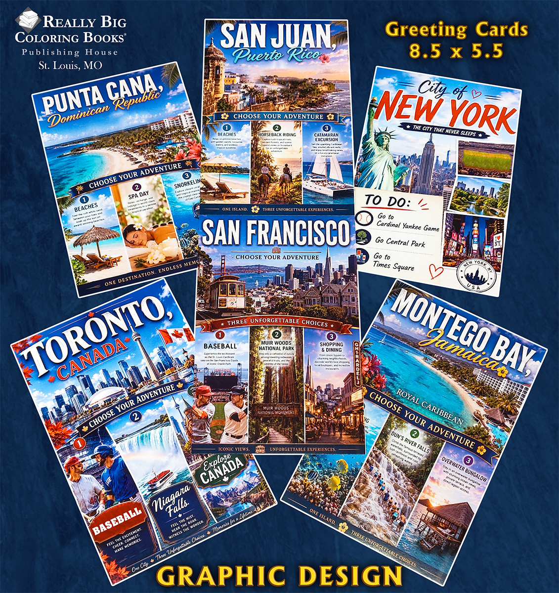 Use a bright, professional image showing colorful coloring books, posters, postcards, notebooks, greeting cards, and custom printed paper products displayed together.