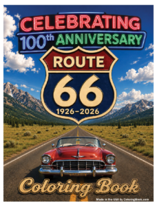 Route 66 coloring book front cover.