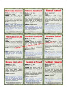 We Shall Never Forget 9/11 Coloring Book with anti-terror trading cards the True Faces of Evil Terror Vol. II